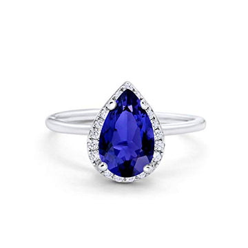 Teardrop Pear Wedding Ring Simulated Blue Sapphire CZ 925 Sterling Silver